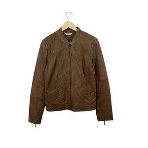 Sundance Medium Lamb Leather Jacket Zip Brown So Soft Long Sleeve Womens